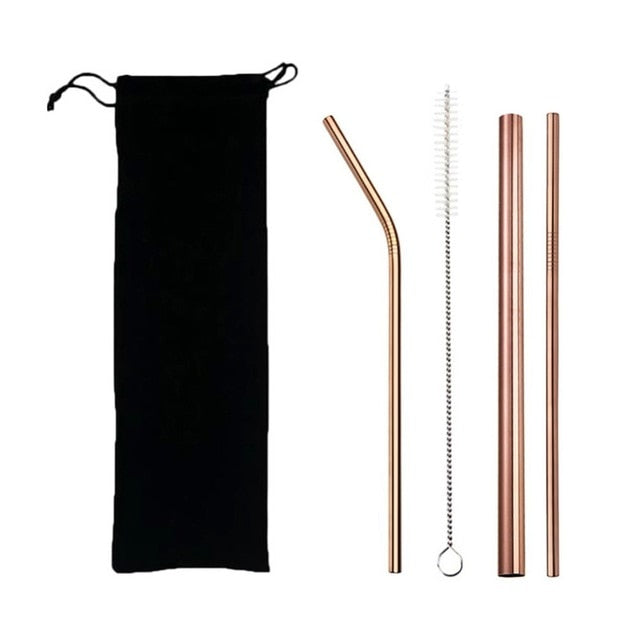 Pailles Inox Réutilisables 4pcs 304 - Acier Métal - Brosse + Sac - Smoothie