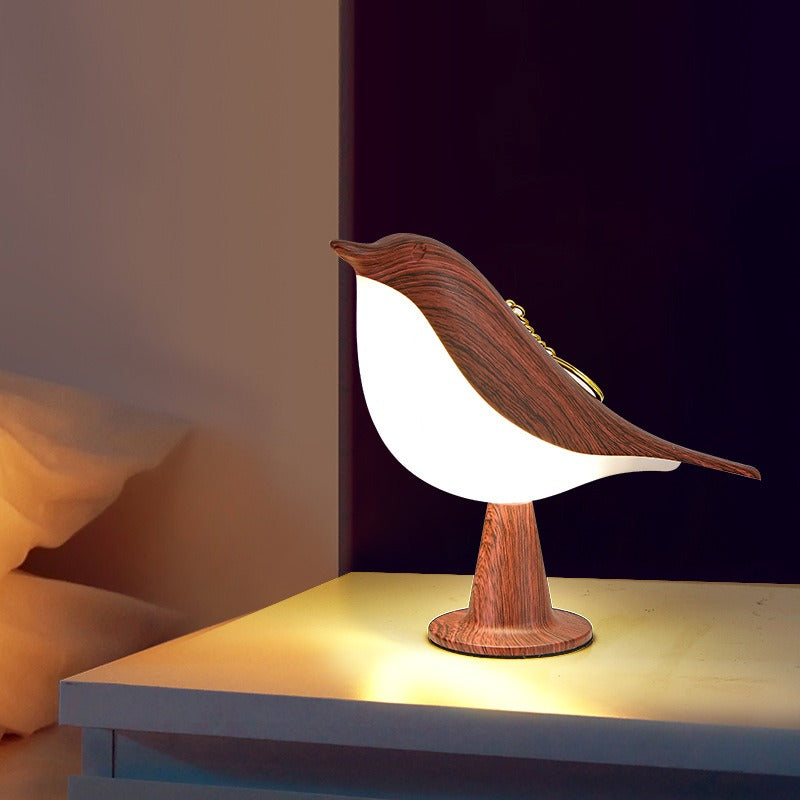 Lampe Chevet Oiseau Bois 3 Couleurs - Tactile Dimmable - Lecture Chambre - Déco 
