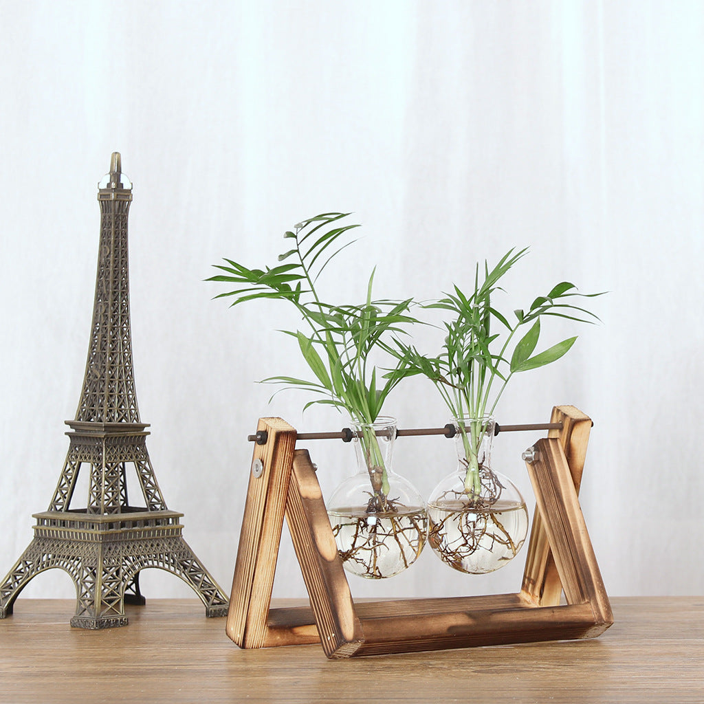Vase Cadre Bois Transparent Plante - Ornement Bureau - Contenant