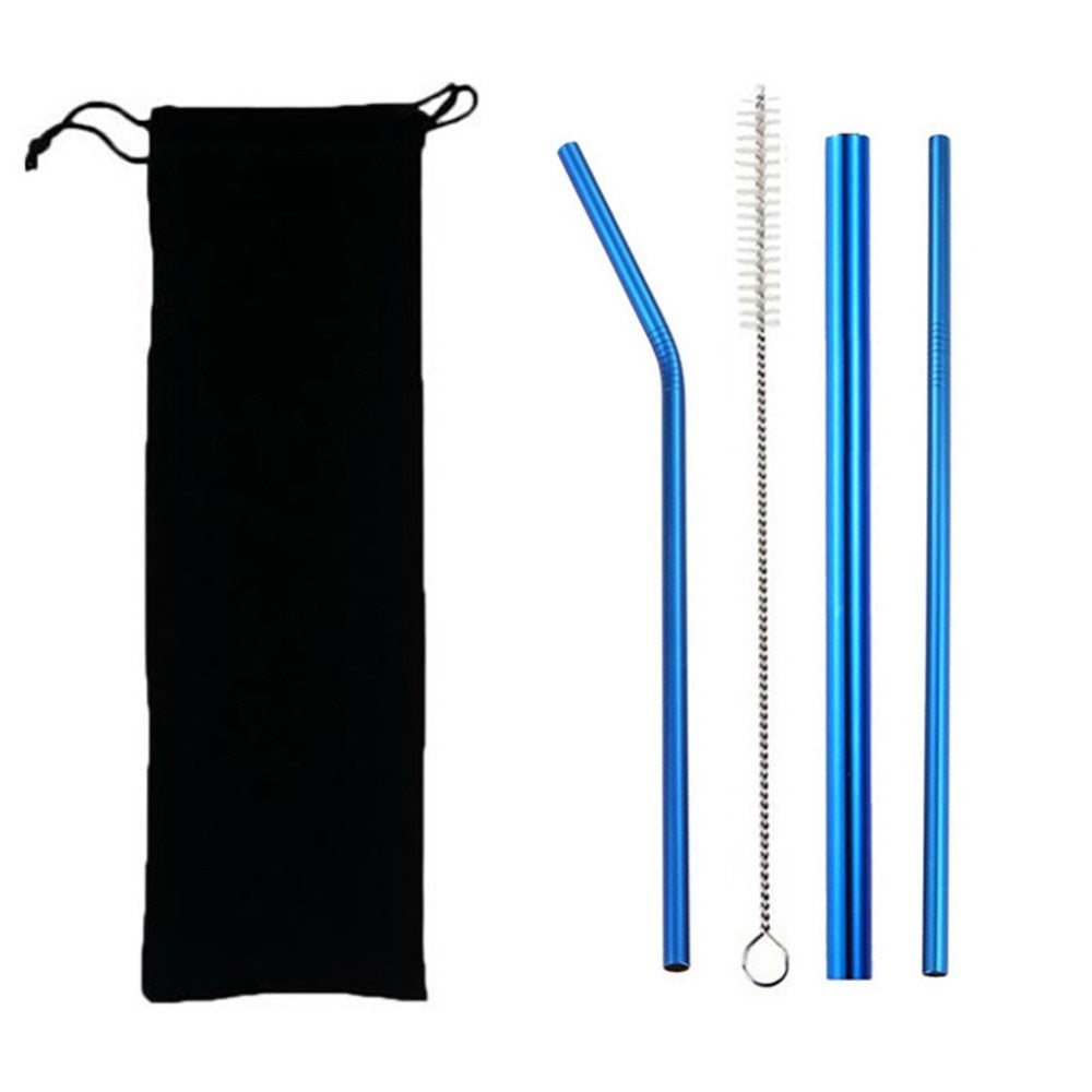 Pailles Inox Réutilisables 4pcs 304 - Acier Métal - Brosse + Sac - Smoothie