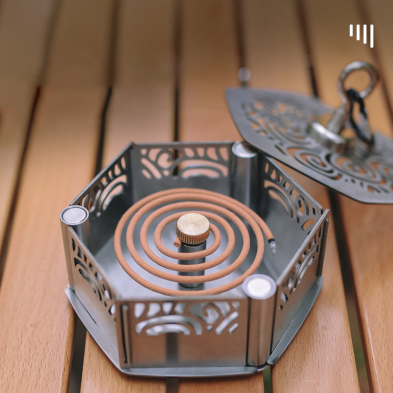 Boîte Encens Anti-Moustique Magnétique - Inox Coupe-Vent - Camping Portable