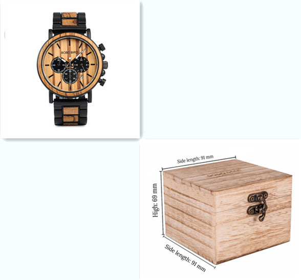 Montre à quartz multifonction entièrement en bois avec trois cadrans