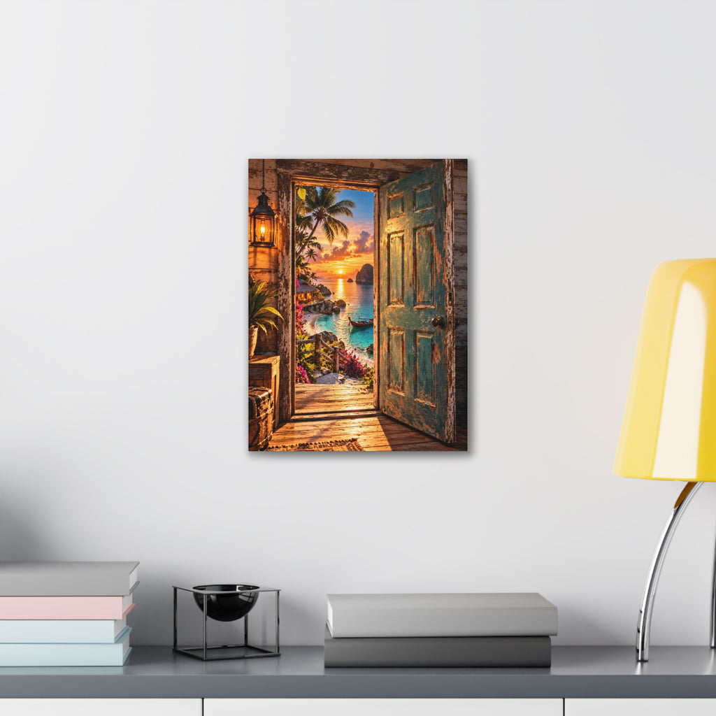La porte vers le paradis – Toile tropicale au coucher du soleil