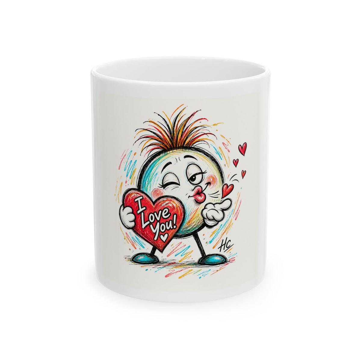 Tasse « Je t’aime » avec personnage et cœur – 11 oz et 15 oz
