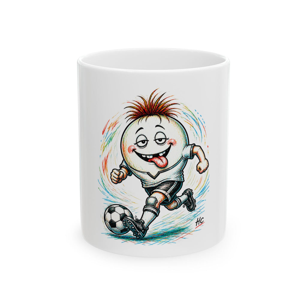 Soccer Egg Character Ceramic Mug — Funny Kids Football Coffee Cup (11oz/15oz)
