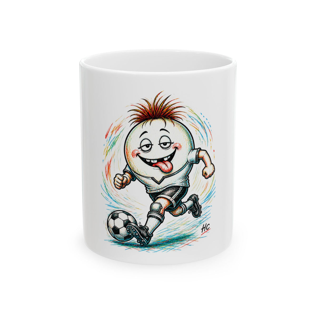 Soccer Egg Character Ceramic Mug — Funny Kids Football Coffee Cup (11oz/15oz)