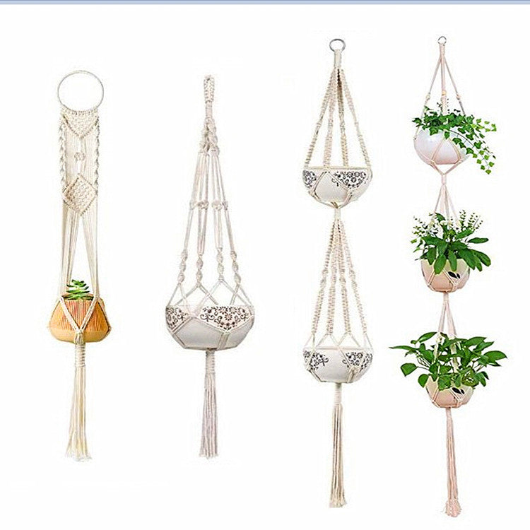Suspension Plante Pot Corde Coton Tressé Main - Panier Suspendu - Bohème