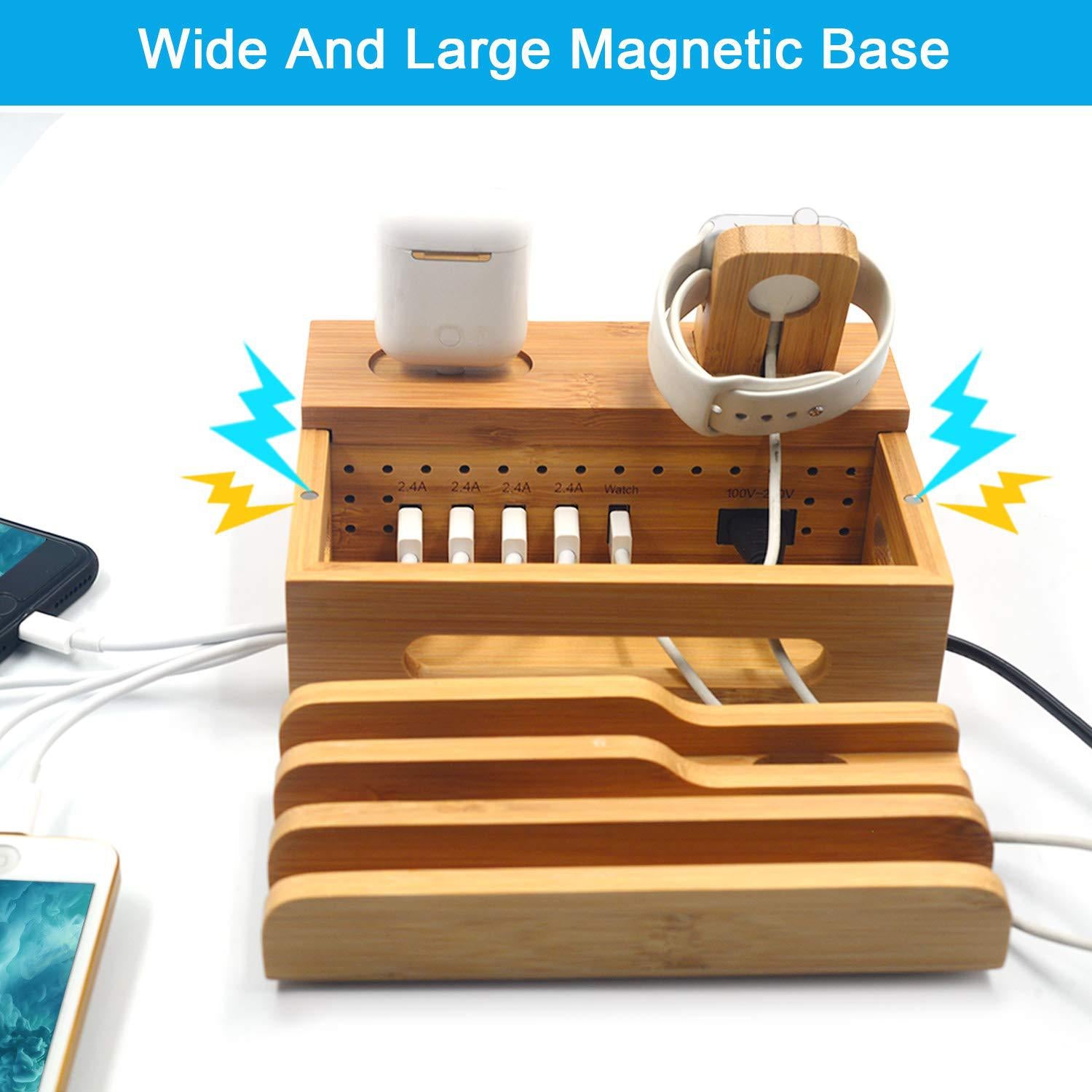 Boîte de Rangement avec Station de Charge USB en Bambou - 5 Ports