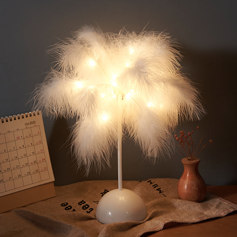 Lampe de table nordique en plumes – Veilleuse décorative pour chambre