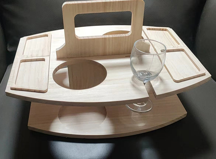 Table Vin Pique-nique Portable Bois - Porte-Verre Détachable + Fruits Multi-Nive