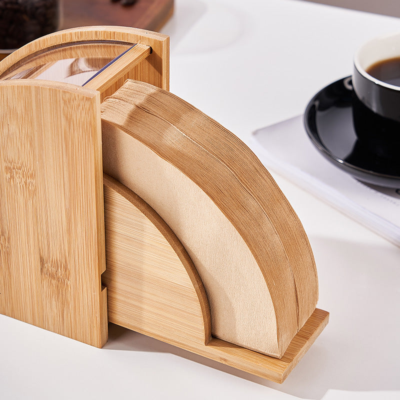 Support Filtres Café Bois Massif - Boîte Rangement Anti-Poussière - Infusion Manuelle