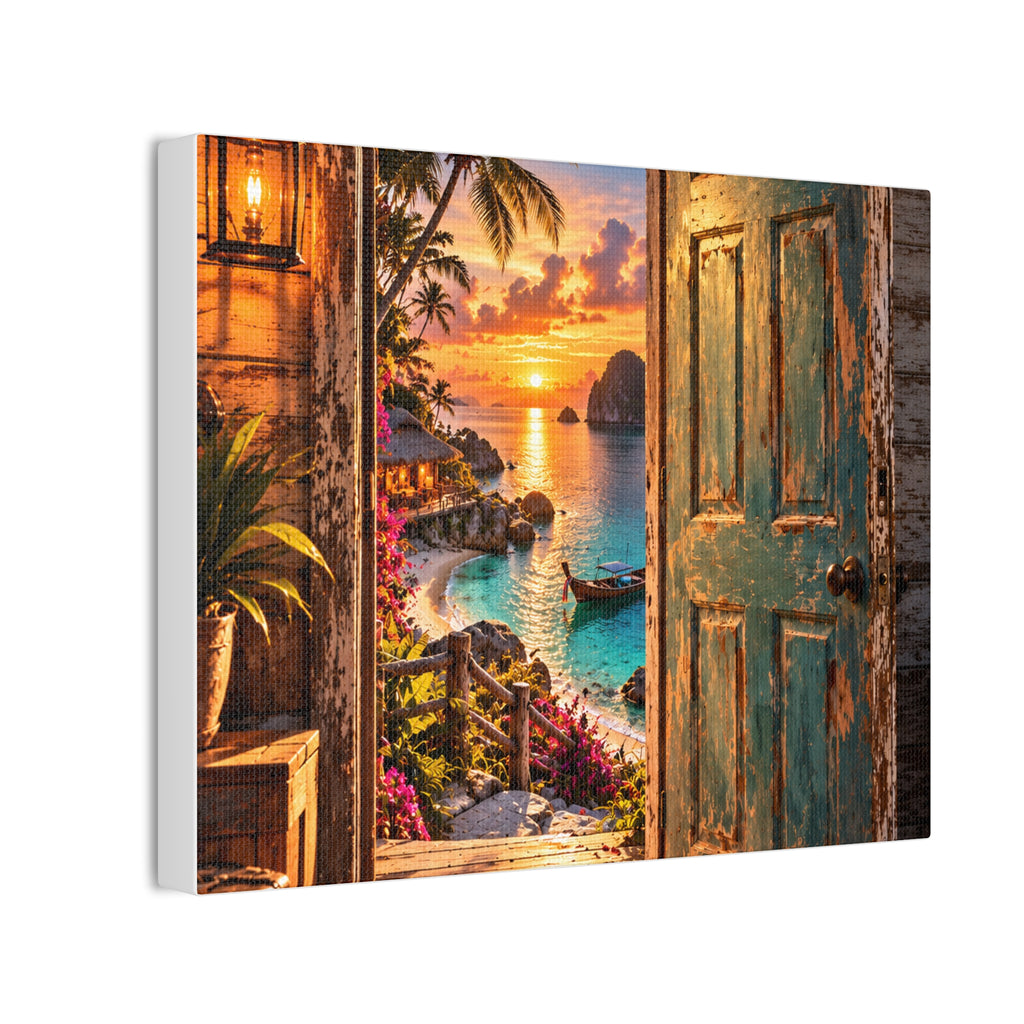 La porte vers le paradis – Toile tropicale au coucher du soleil