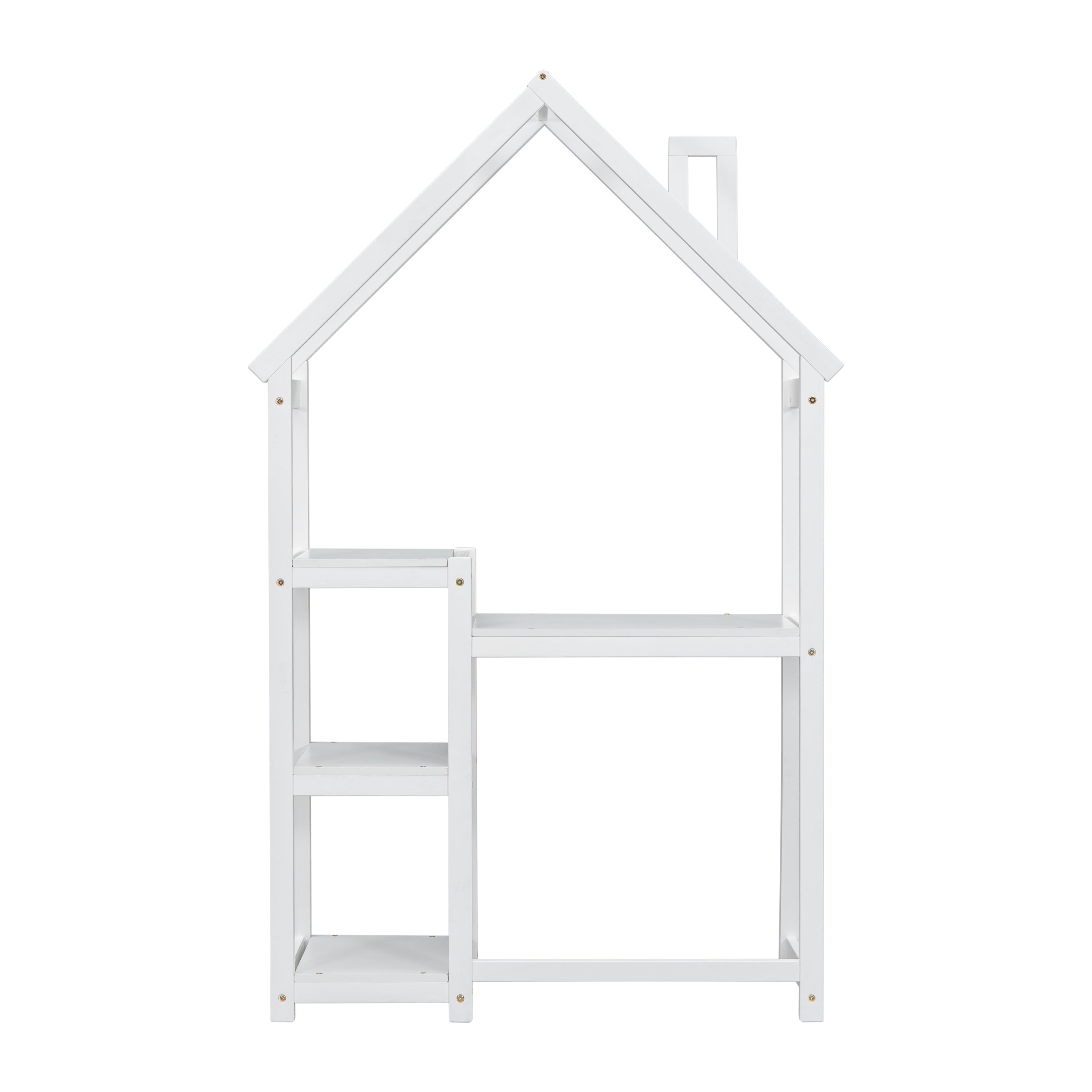 Bureau Enfant Maison Bois Blanc - Table Étude + Bibliothèque + Rangement Jouets
