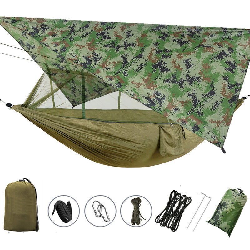 Hamac Double 260x140cm - Moustiquaire + Bâche Pluie - Léger Parachute