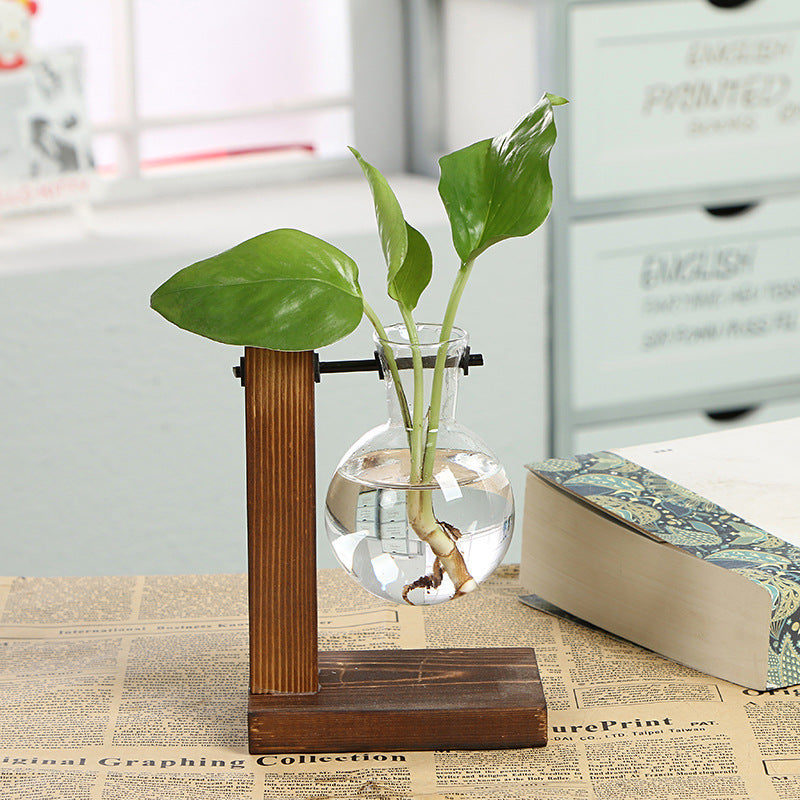 Vase Bouteille Verre Cadre Bois Transparent - Déco Bureau - Simple