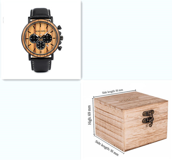 Montre à quartz multifonction entièrement en bois avec trois cadrans