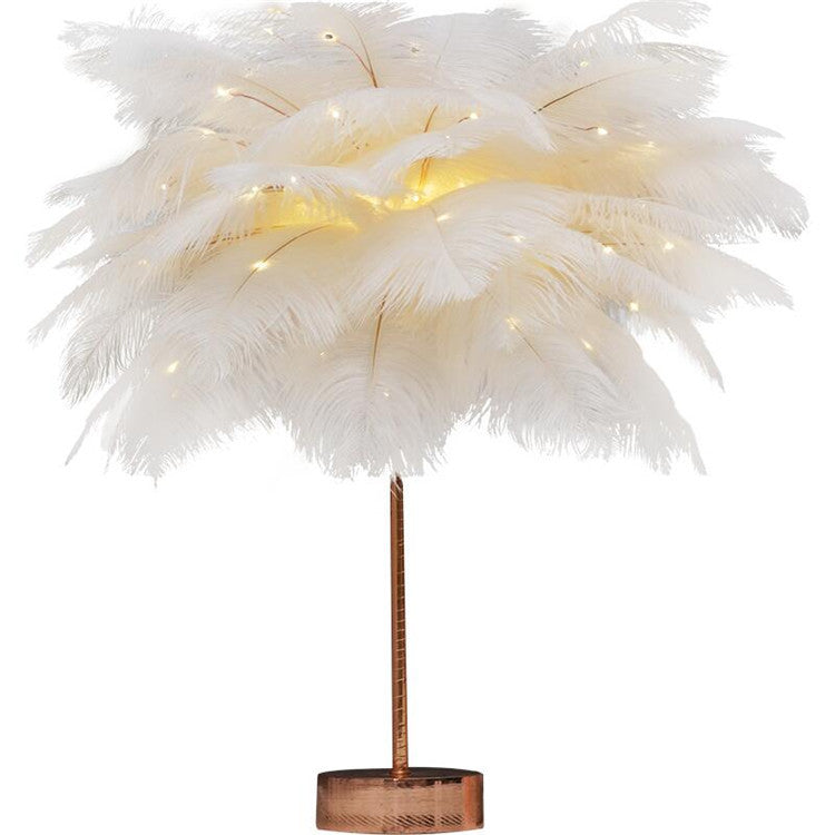 Lampe de table nordique en plumes – Veilleuse décorative pour chambre