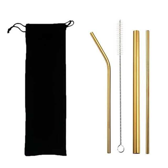 Pailles Inox Réutilisables 4pcs 304 - Acier Métal - Brosse + Sac - Smoothie