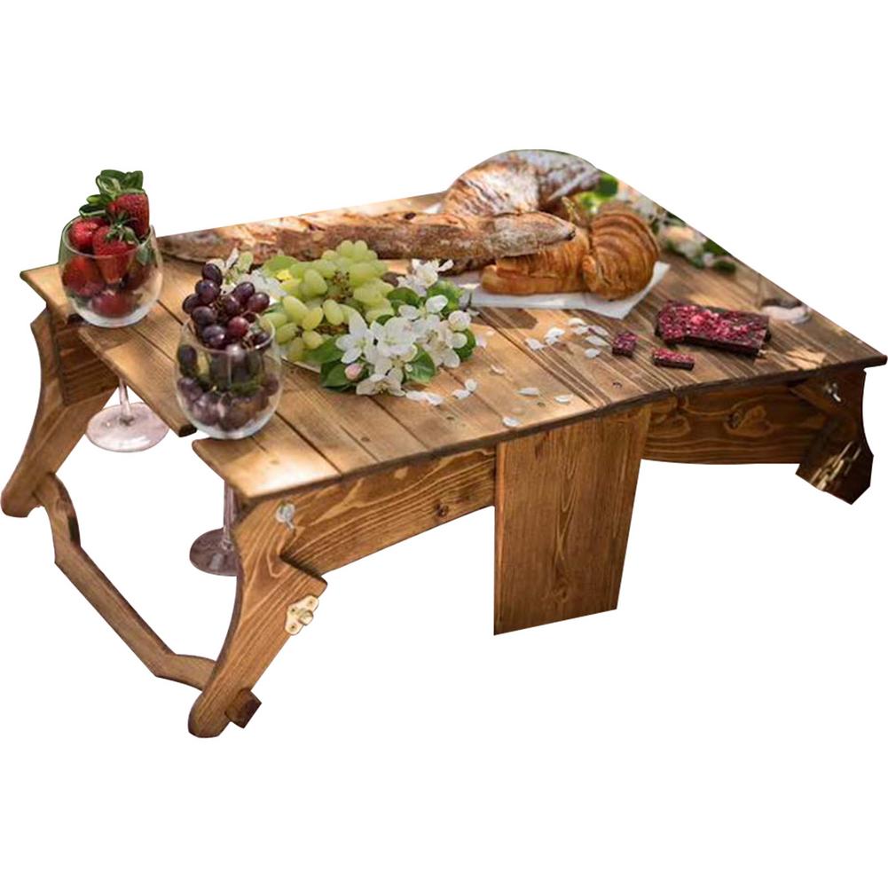 Panier Rangement Extérieur Portable avec Table Bois