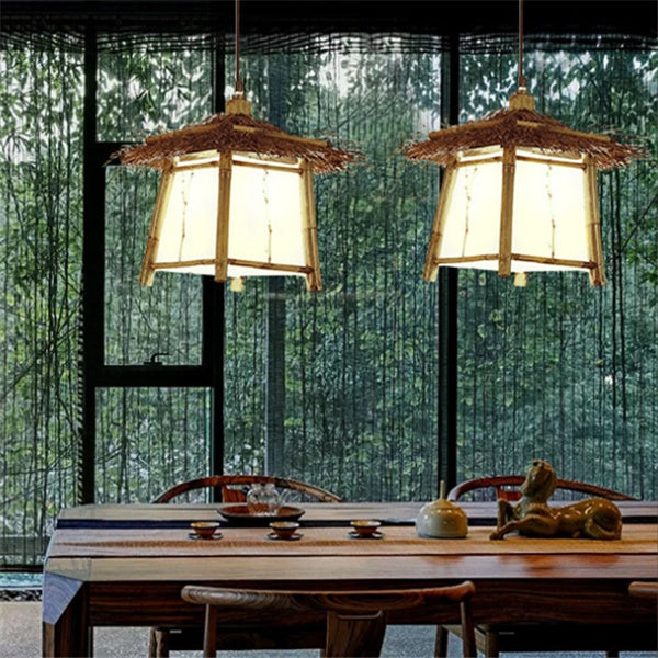 Lustre Suspension en Bambou et Rotin Tissé - Style Bohème - 45cm
