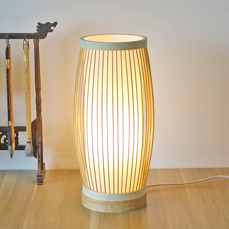 Lampe de Chevet en Bambou Tressé - Abat-Jour Rotin Naturel - Lumière Chaude
