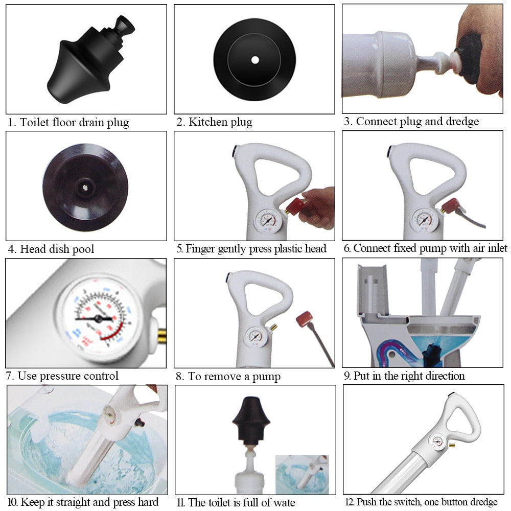 Déboucheur WC et Évier Haute Pression - Pistolet Air Power - Sans Produit