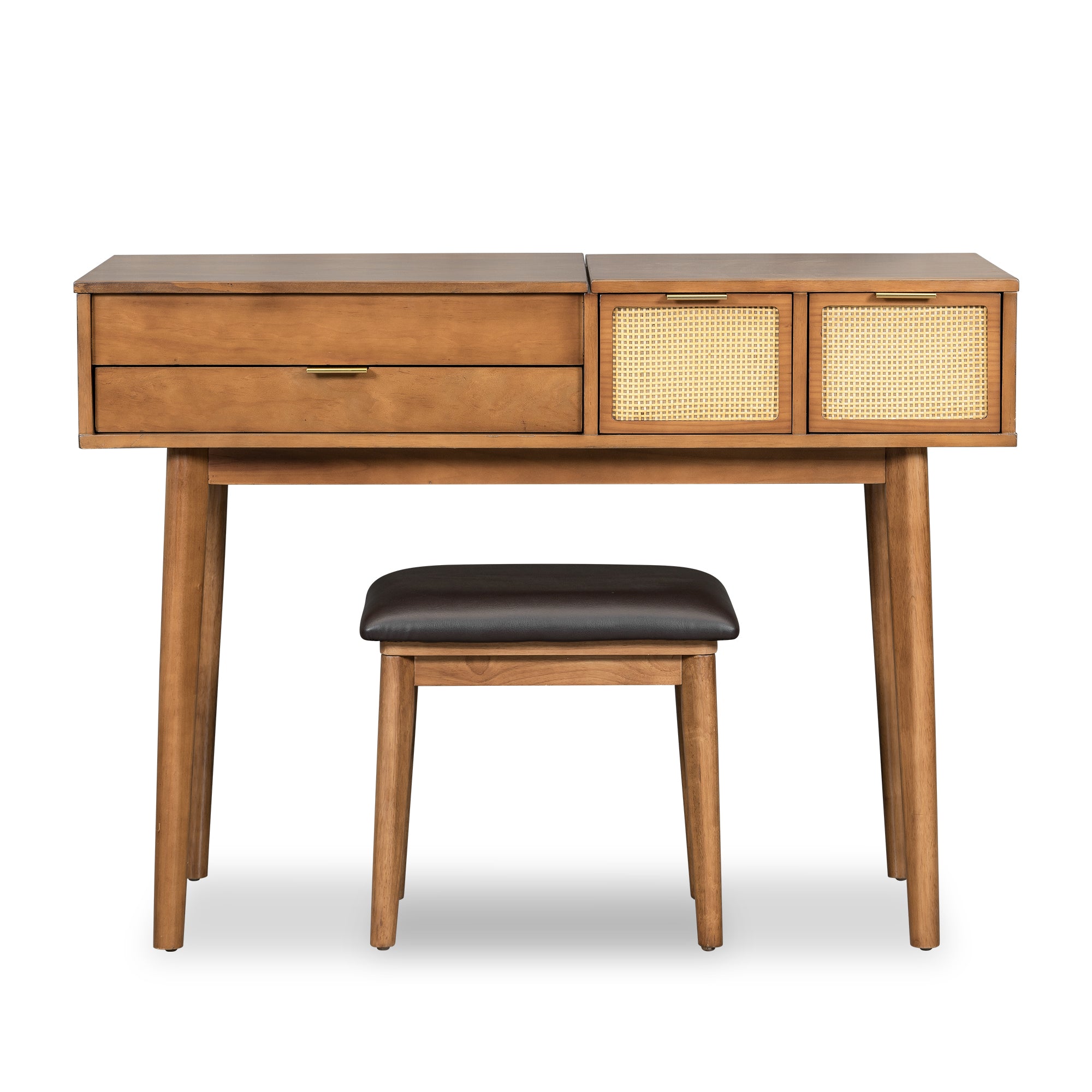 Coiffeuse Bois 43.3 Pouces Miroir Rabattable + Tabouret - 3 Tiroirs - Brune - Ra