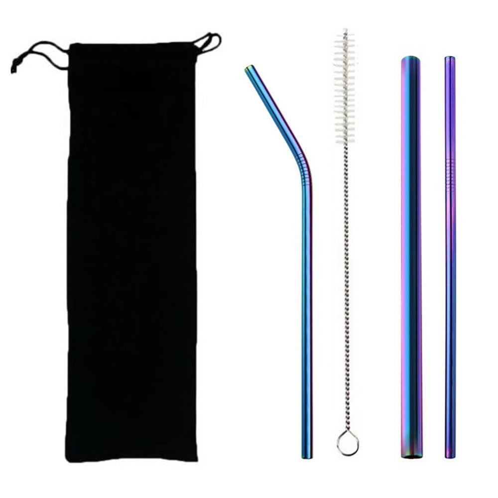 Pailles Inox Réutilisables 4pcs 304 - Acier Métal - Brosse + Sac - Smoothie