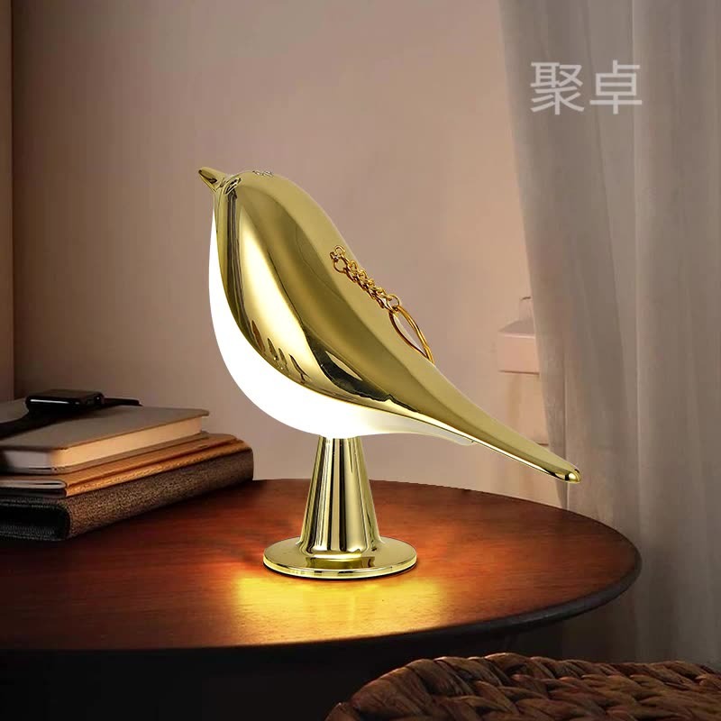 Lampe Chevet Oiseau Bois 3 Couleurs - Tactile Dimmable - Lecture Chambre - Déco 