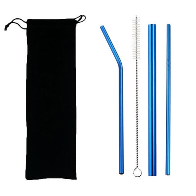 Pailles Inox Réutilisables 4pcs 304 - Acier Métal - Brosse + Sac - Smoothie