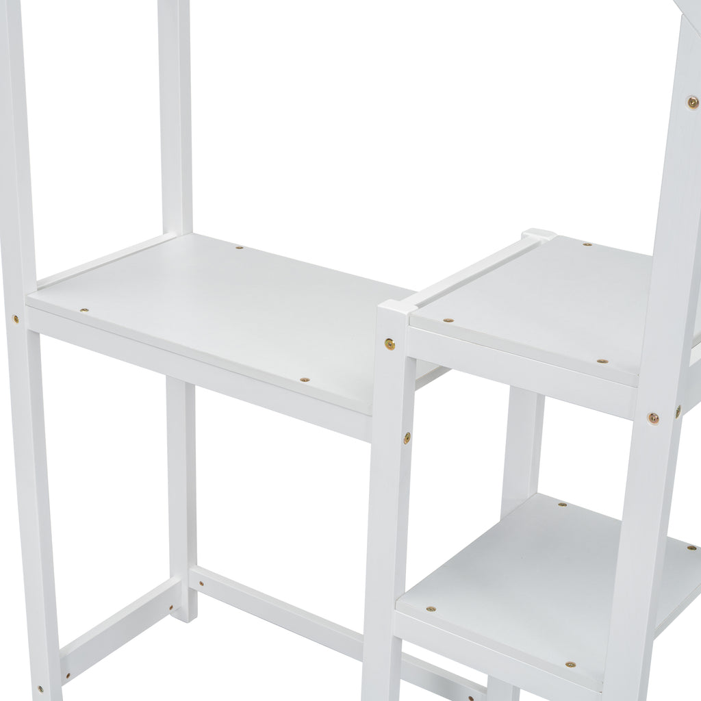 Bureau Enfant Maison Bois Blanc - Table Étude + Bibliothèque + Rangement Jouets