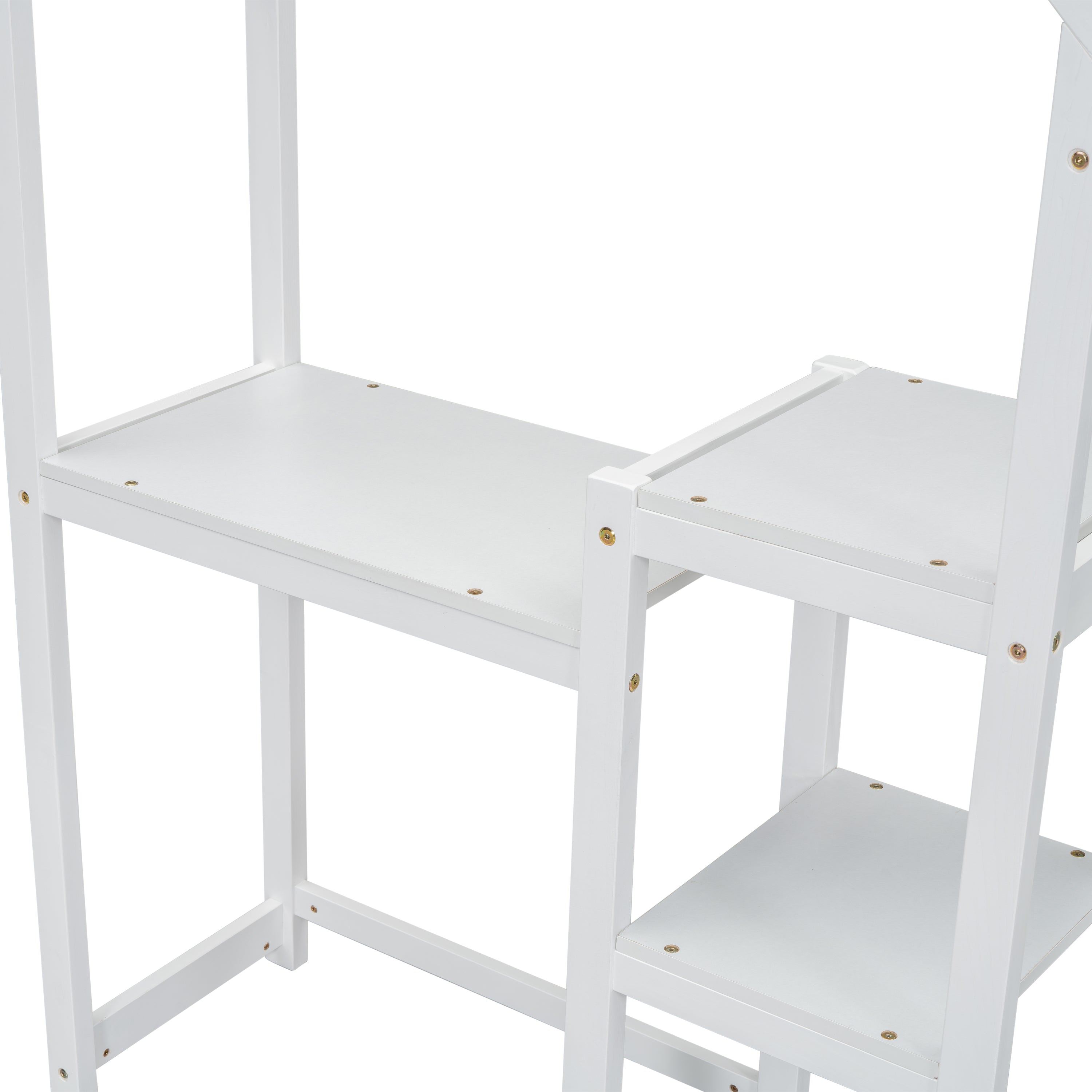Bureau Enfant Maison Bois Blanc - Table Étude + Bibliothèque + Rangement Jouets