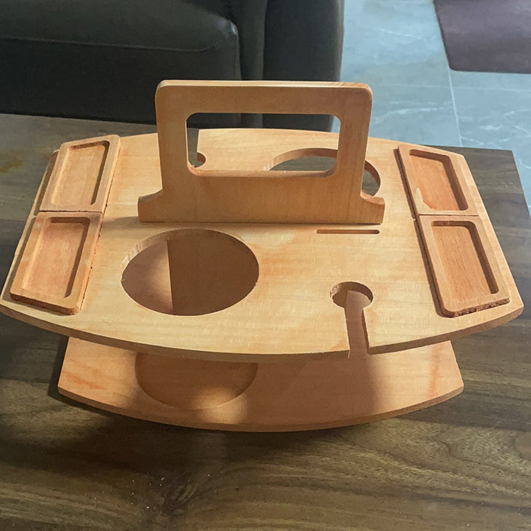 Table Vin Pique-nique Portable Bois - Porte-Verre Détachable + Fruits Multi-Nive