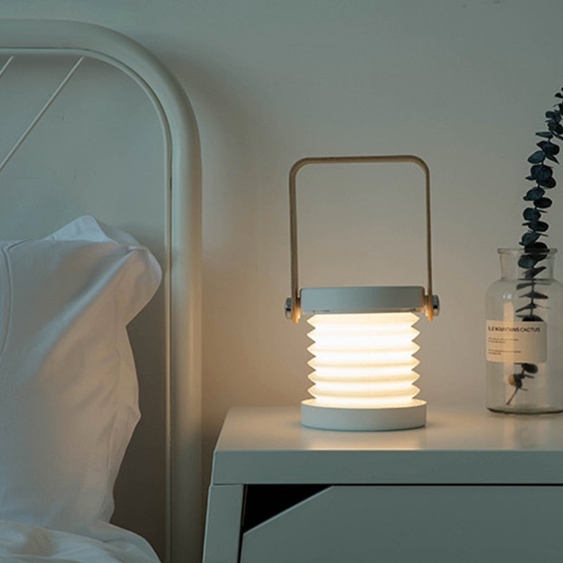 Lanterne Poignée Bois Télescopique Pliante - LED Rechargeable - Lecture Nuit