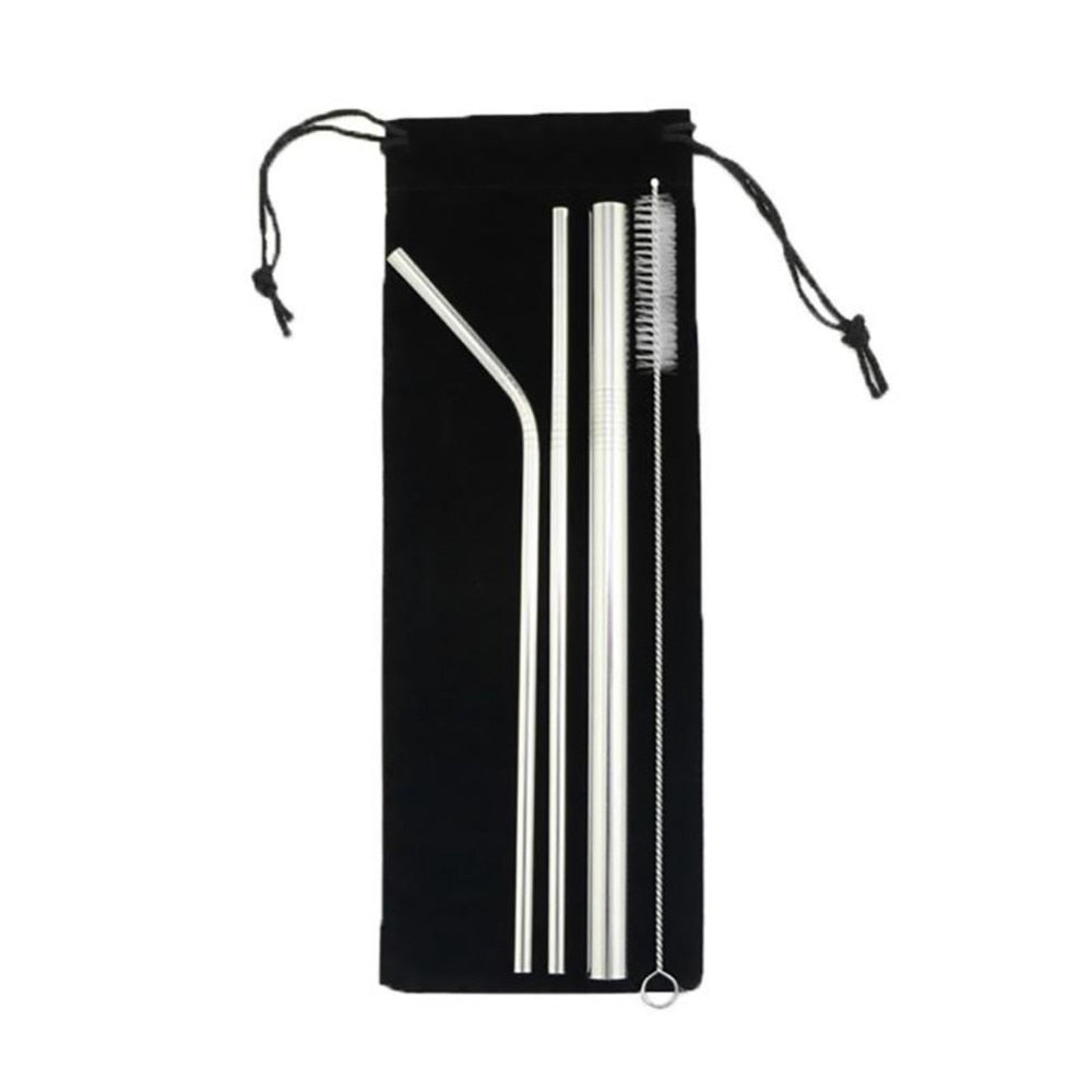 Pailles Inox Réutilisables 4pcs 304 - Acier Métal - Brosse + Sac - Smoothie