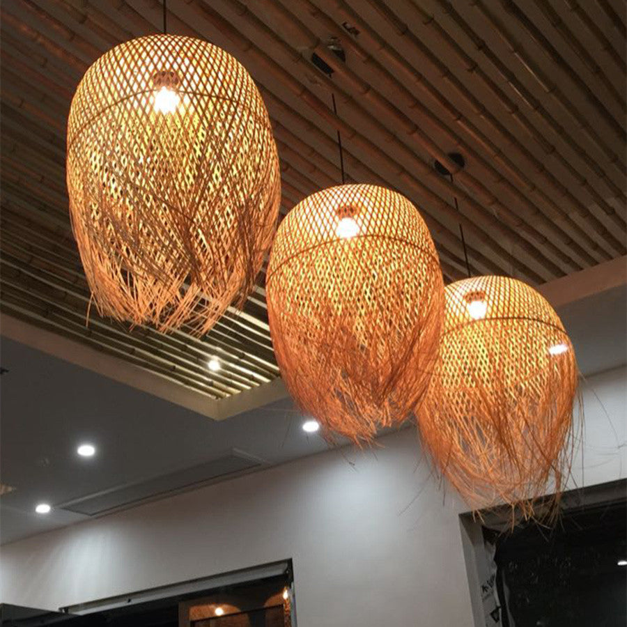 Lustre Bambou Tressé Créatif - Style Chinois Personnalité - 40cm