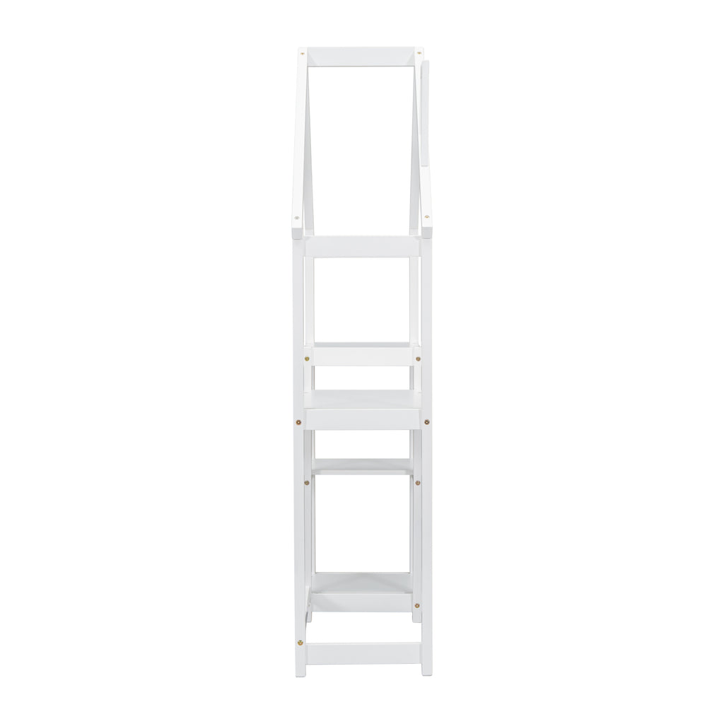 Bureau Enfant Maison Bois Blanc - Table Étude + Bibliothèque + Rangement Jouets