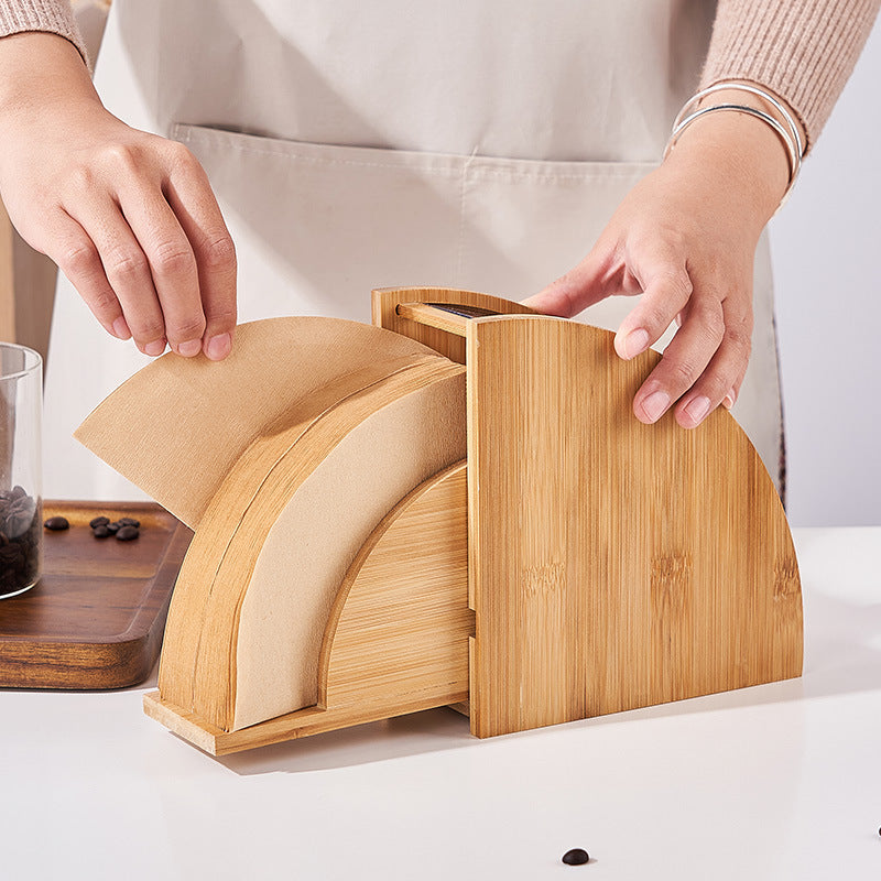 Support Filtres Café Bois Massif - Boîte Rangement Anti-Poussière - Infusion Manuelle