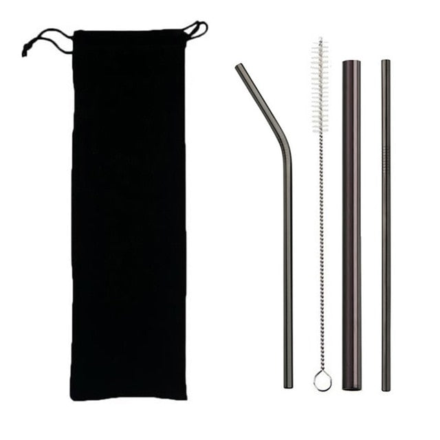 Pailles Inox Réutilisables 4pcs 304 - Acier Métal - Brosse + Sac - Smoothie