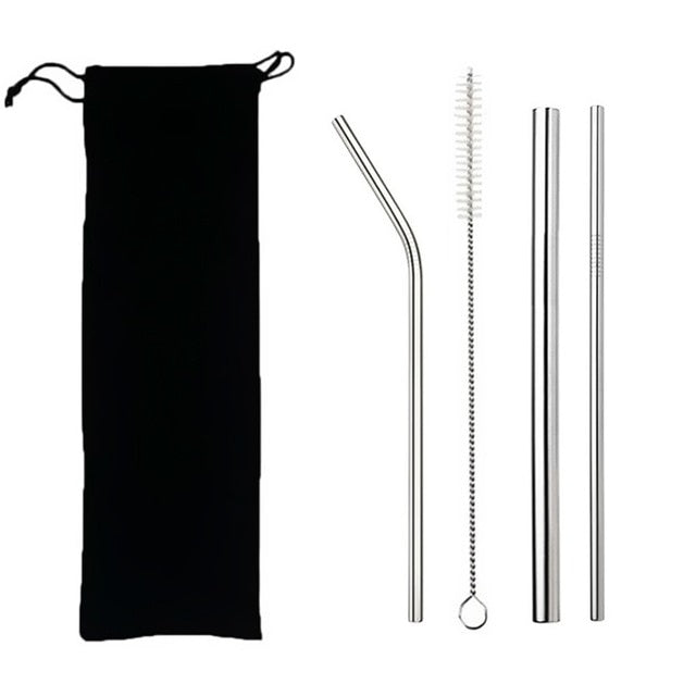 Pailles Inox Réutilisables 4pcs 304 - Acier Métal - Brosse + Sac - Smoothie