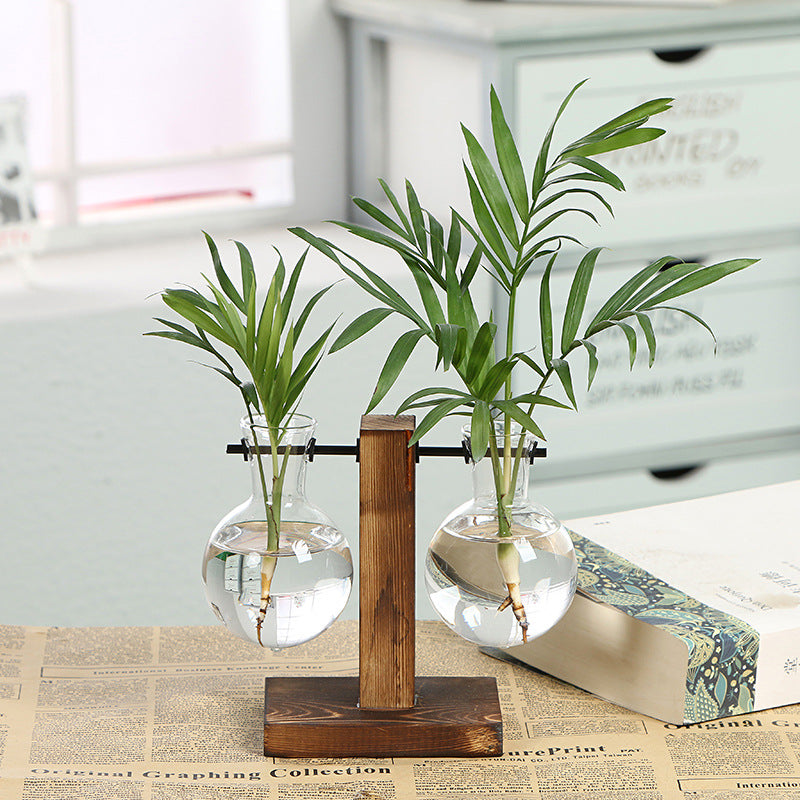 Vase Bouteille Verre Cadre Bois Transparent - Déco Bureau - Simple