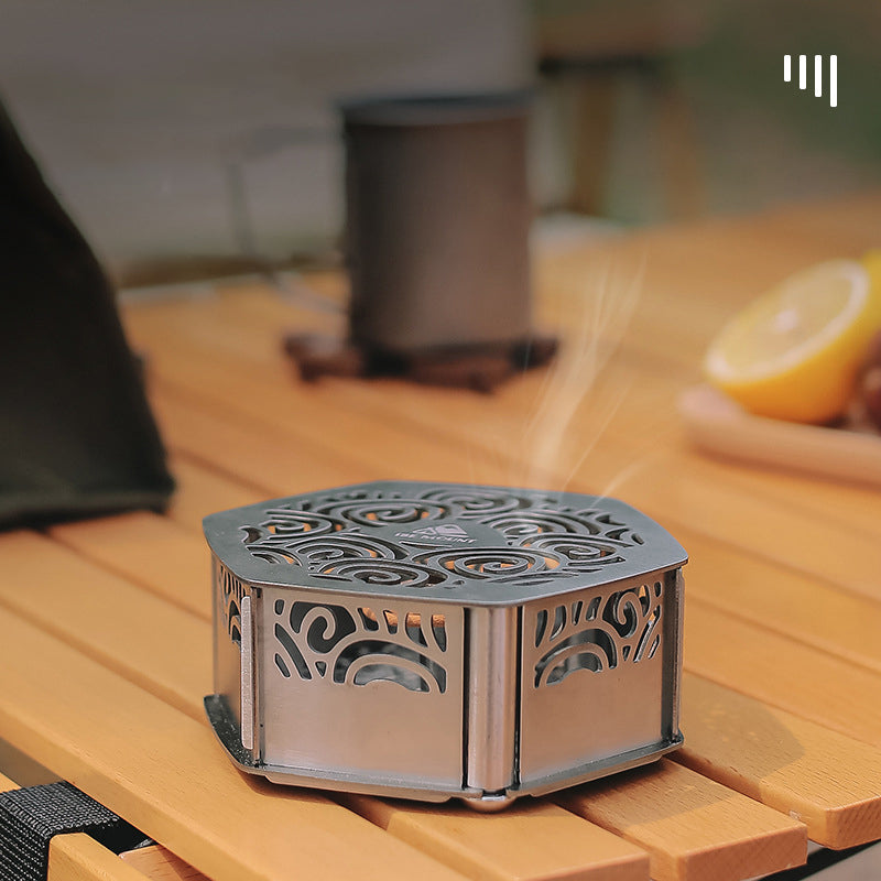 Boîte Encens Anti-Moustique Magnétique - Inox Coupe-Vent - Camping Portable
