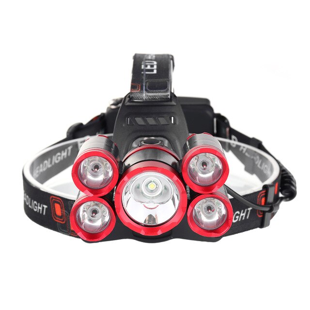 Lampe Frontale LED 1500lm 5xT6 - Vélo Rechargeable 18650 - Pêche Camping