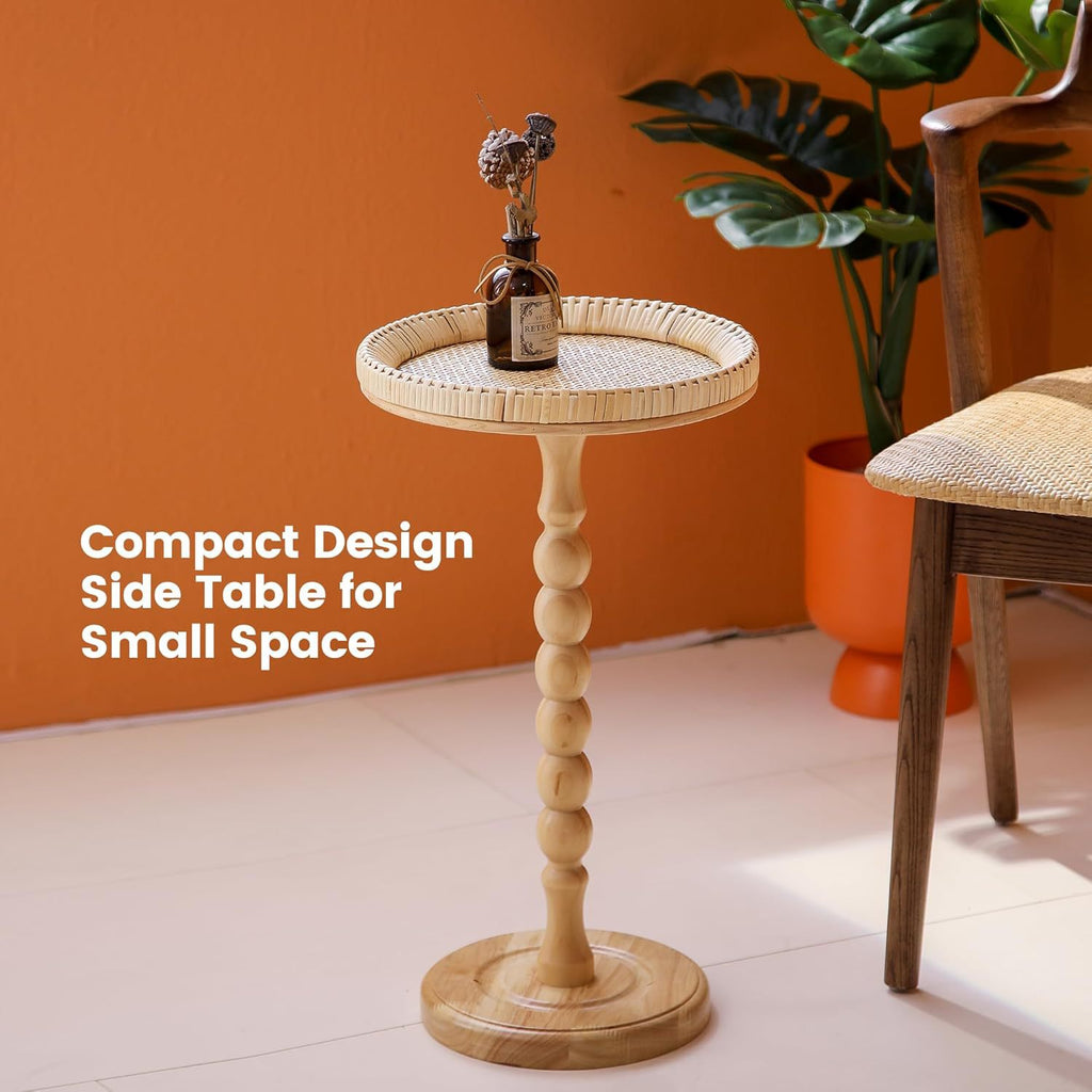 Table Basse Bois Ronde Rotin - Table Appoint Salon