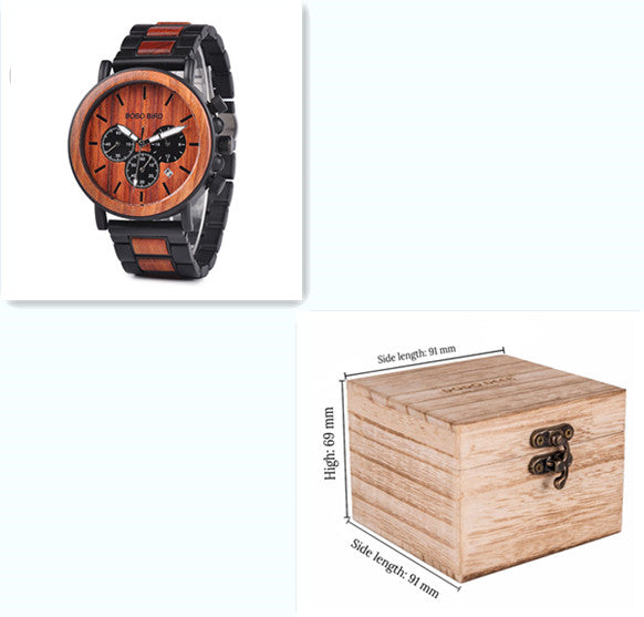 Montre à quartz multifonction entièrement en bois avec trois cadrans