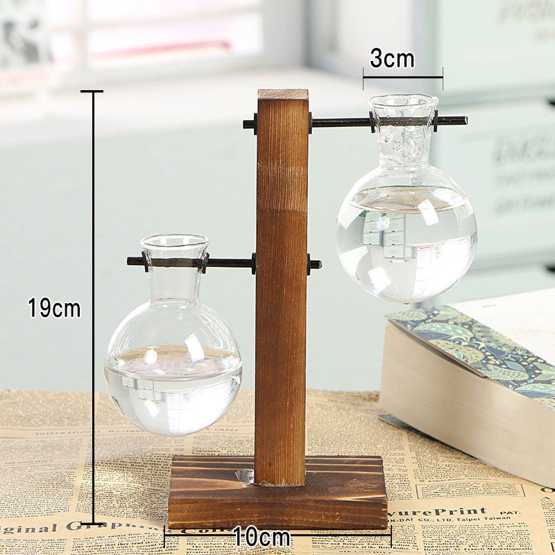 Vase Bouteille Verre Cadre Bois Transparent - Déco Bureau - Simple