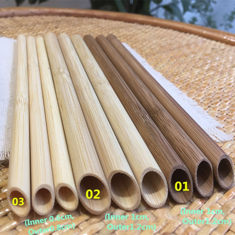 Pailles Bambou Réutilisables 100pcs 21.5cm - Écologique - Carbonisées Smoothie