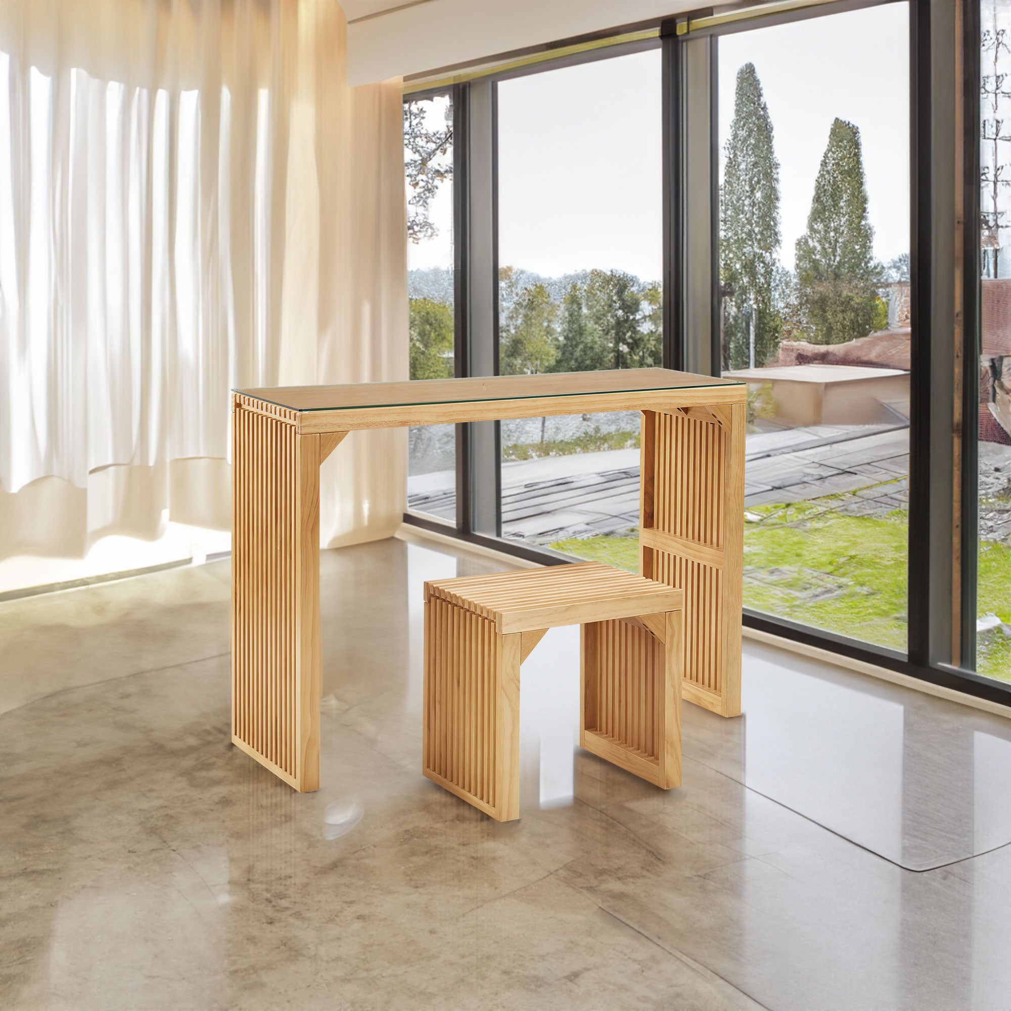 Ensemble Banc + Table Pin Nature - Petit - Entrée Salon Cuisine - Intérieur
