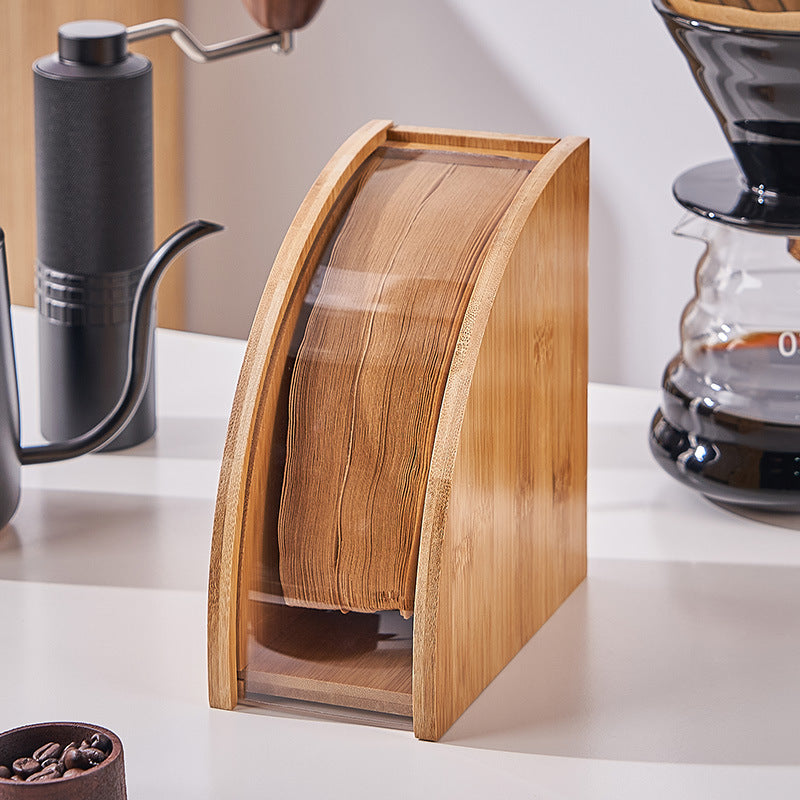 Support Filtres Café Bois Massif - Boîte Rangement Anti-Poussière - Infusion Manuelle