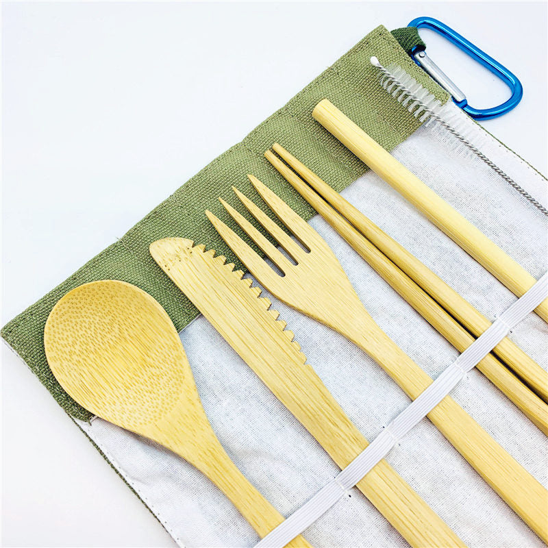 Couverts Bambou Écologique 7 Pièces - Portable - Fourchette Couteau Paille Réutilisable